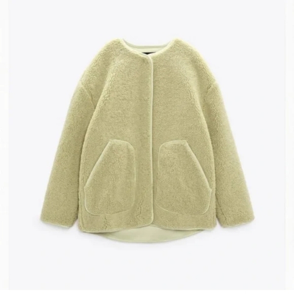 Zara Teddy Jacket in Pea Green - Picture 1 of 10